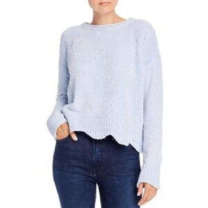 Aqua Light Blue Crewneck Chenille Sweater Scalloped Hem SZ L NWT